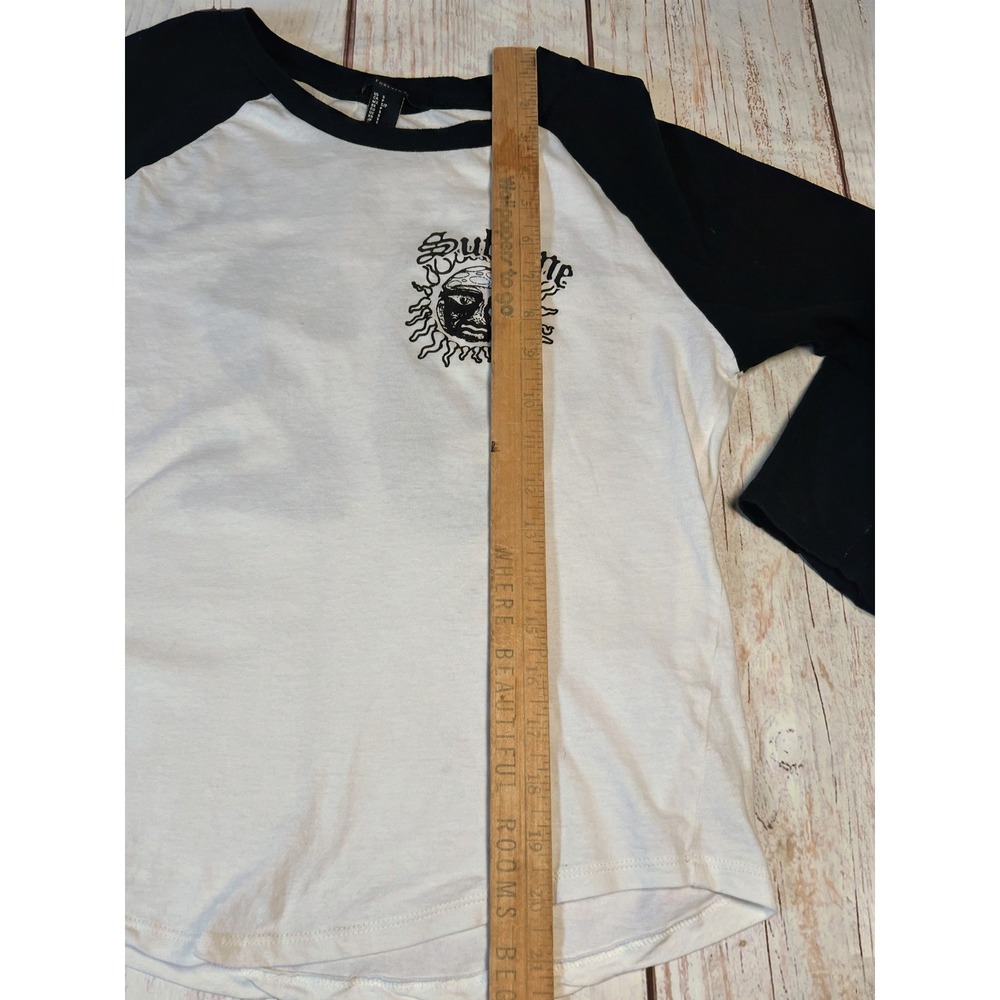 Forever 21 Sublime Long Beach 92 Graphic Raglan Baseball Tee Black White Small - Picture 6 of 6
